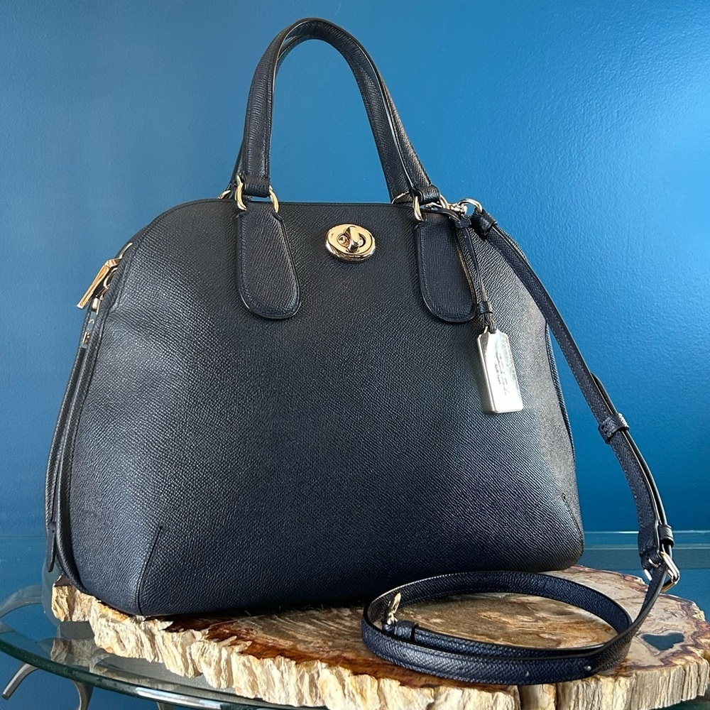 Coach Prince Street Midnight Blue Crossgrain Leather Domed Satchel 34939
